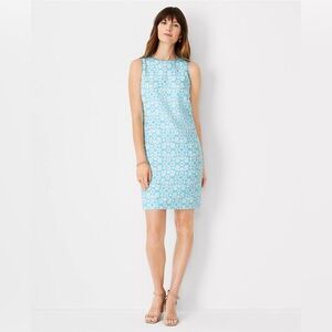 Ann Taylor, blue, Geo Linen Blend Shift Dress, size 10